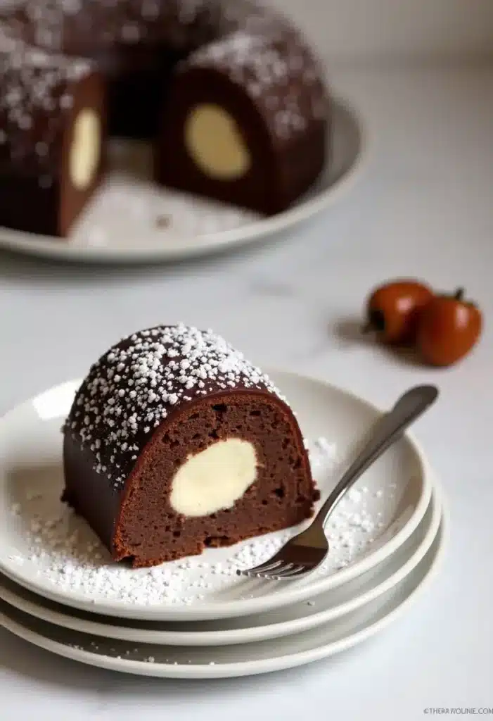 Gâteau au chocolat avec centre à la vanille.