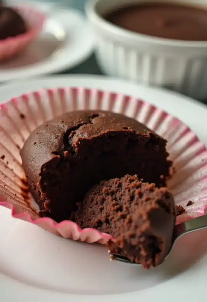 Moelleux chocolat dans une caissette en papier.