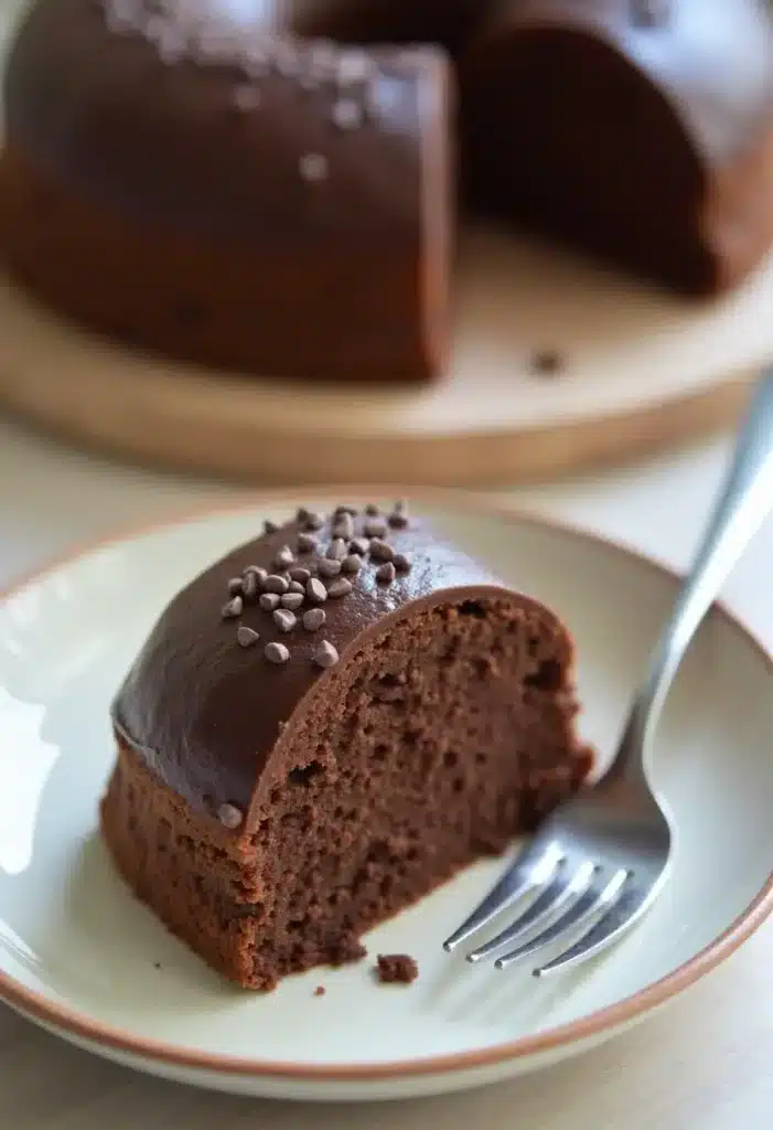 Gâteau au chocolat avec pépites sur une assiette.