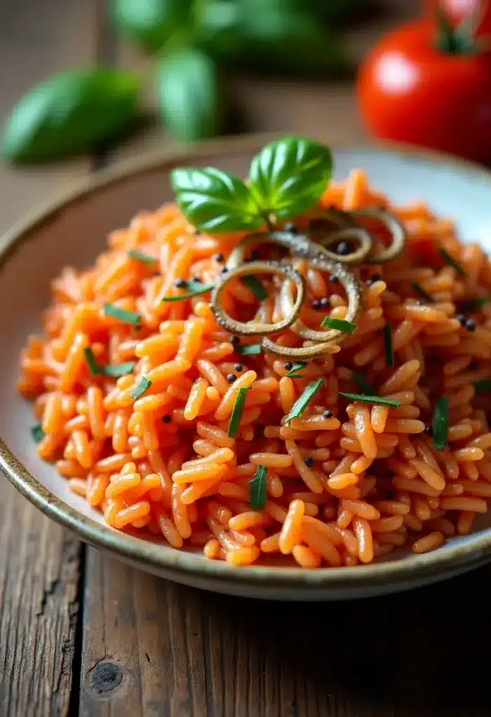 Riz rouge et épices sur assiette