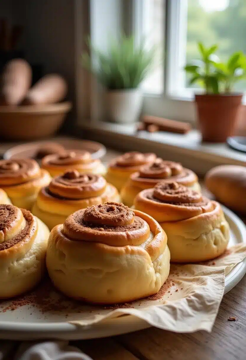 Petits pains à la cannelle sur une assiette.