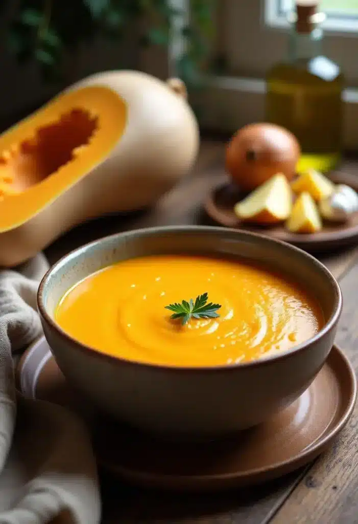 Bol de soupe à la courge crémeuse.