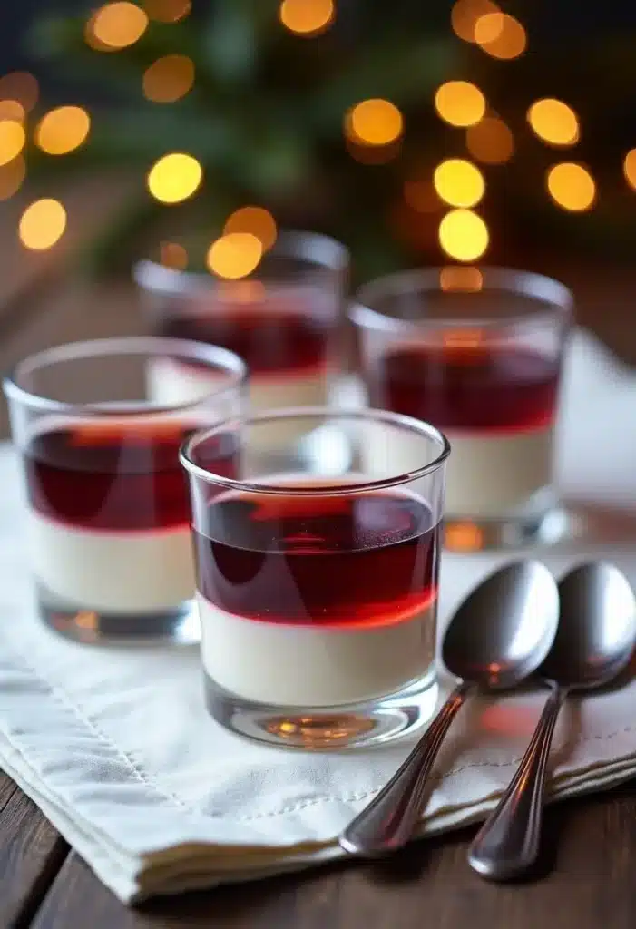 Dessert en verrine avec couche rouge et blanche.