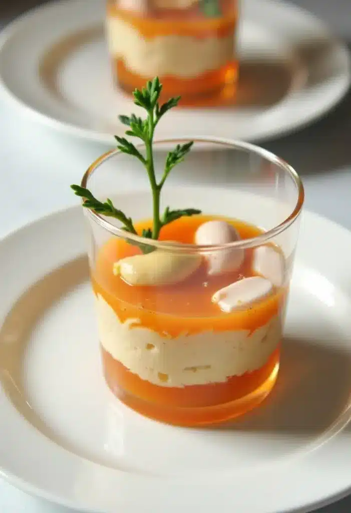 Verrine dessert au caramel et crème mousseuse.