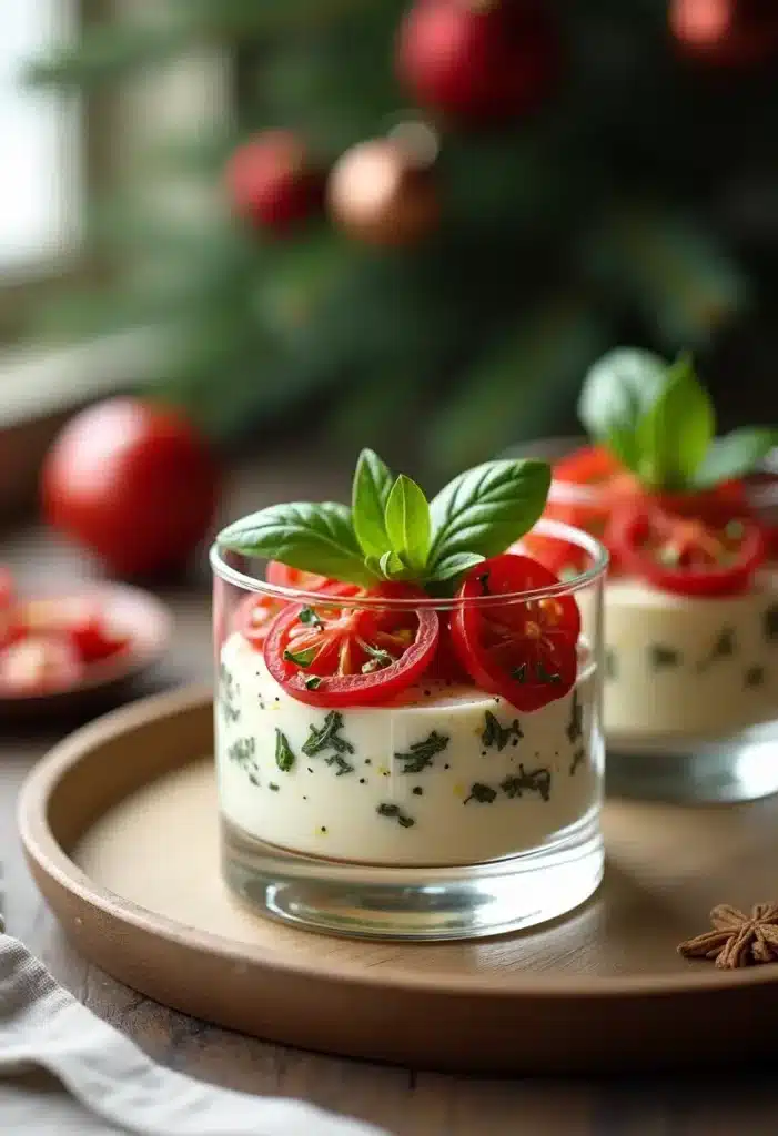 Verrine de mousse tomate basilic fraîche.