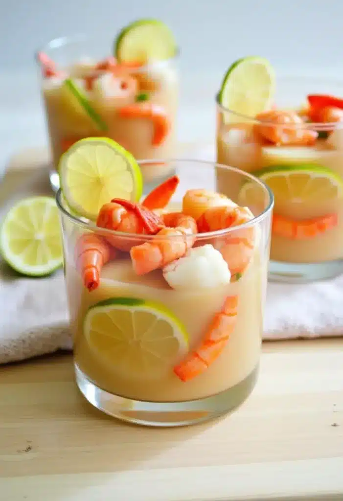 Verrines de crevettes et citron vert.