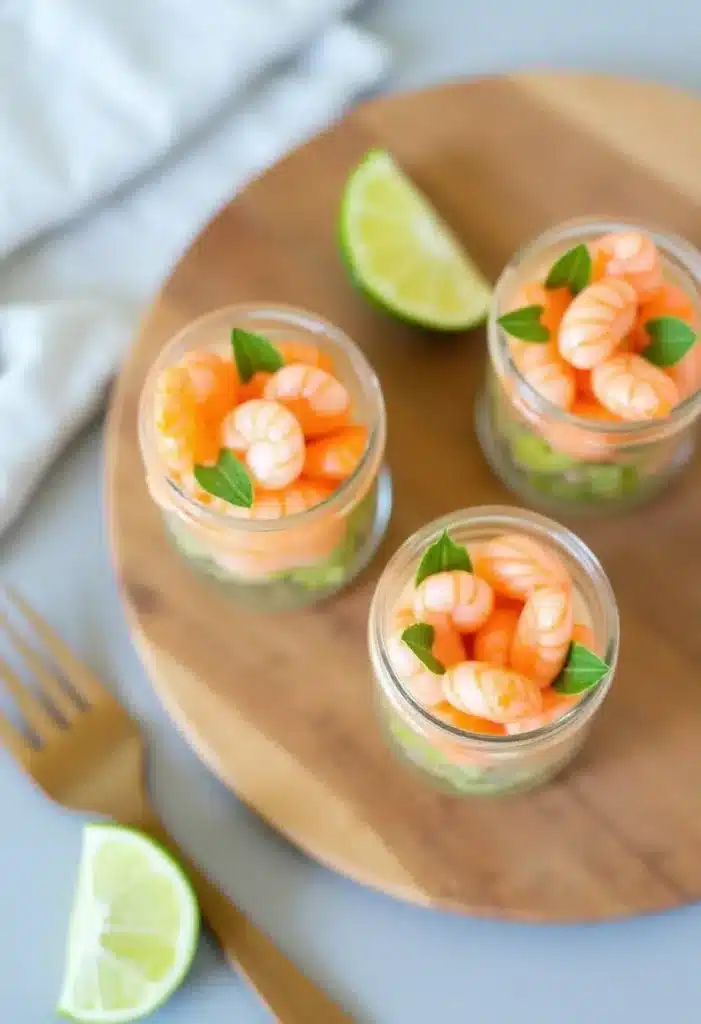 Verrines de crevettes et avocat avec citron vert