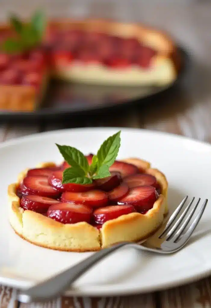 Tarte aux fraises avec feuille de menthe