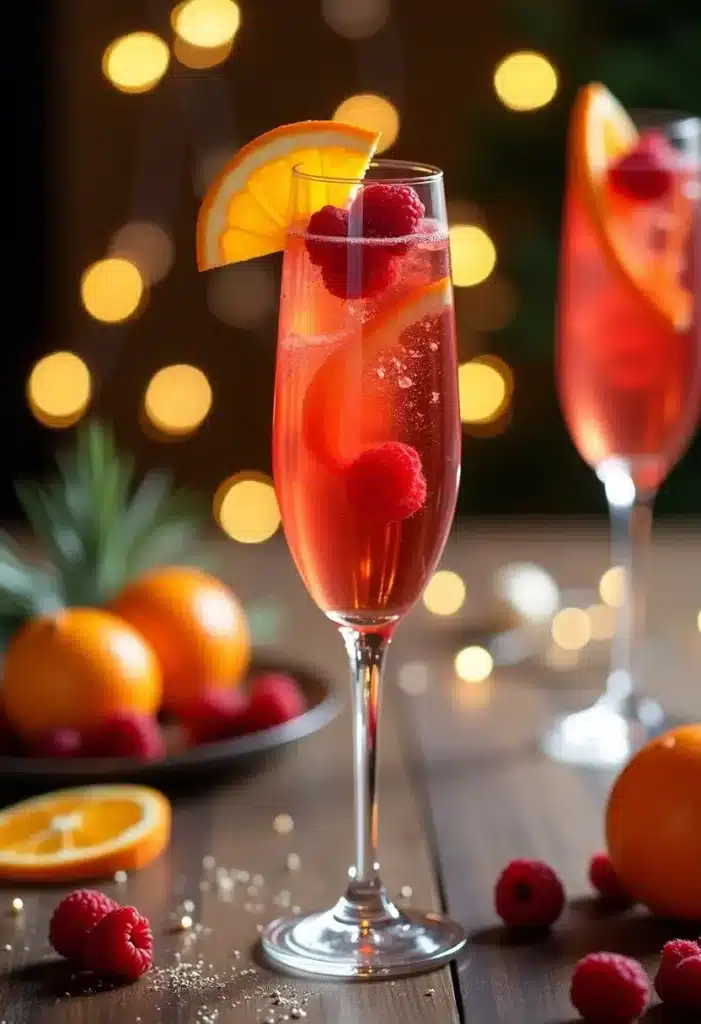 Cocktail festif aux framboises et oranges
