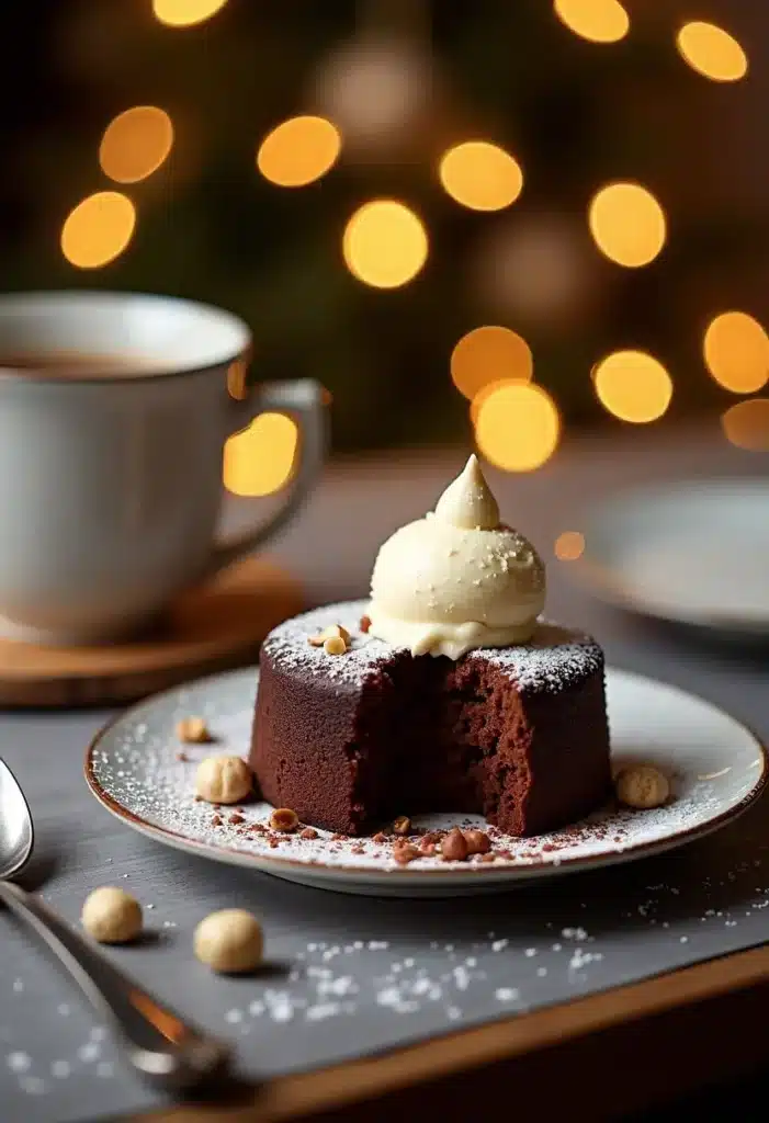 Gâteau au chocolat avec crème et café.