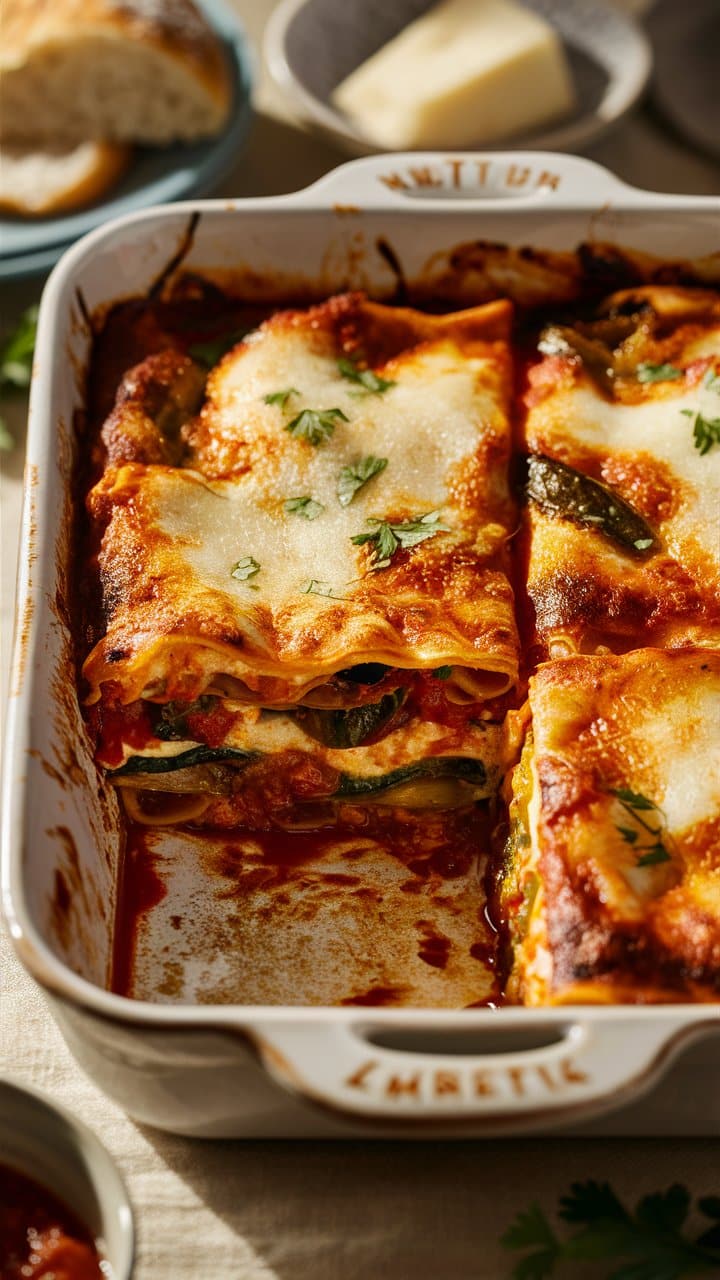 Lasagne végétarienne dans un plat au four.