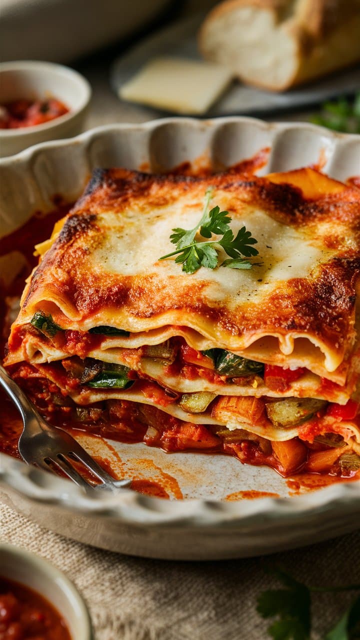 Lasagnes végétariennes avec sauce tomate et fromage