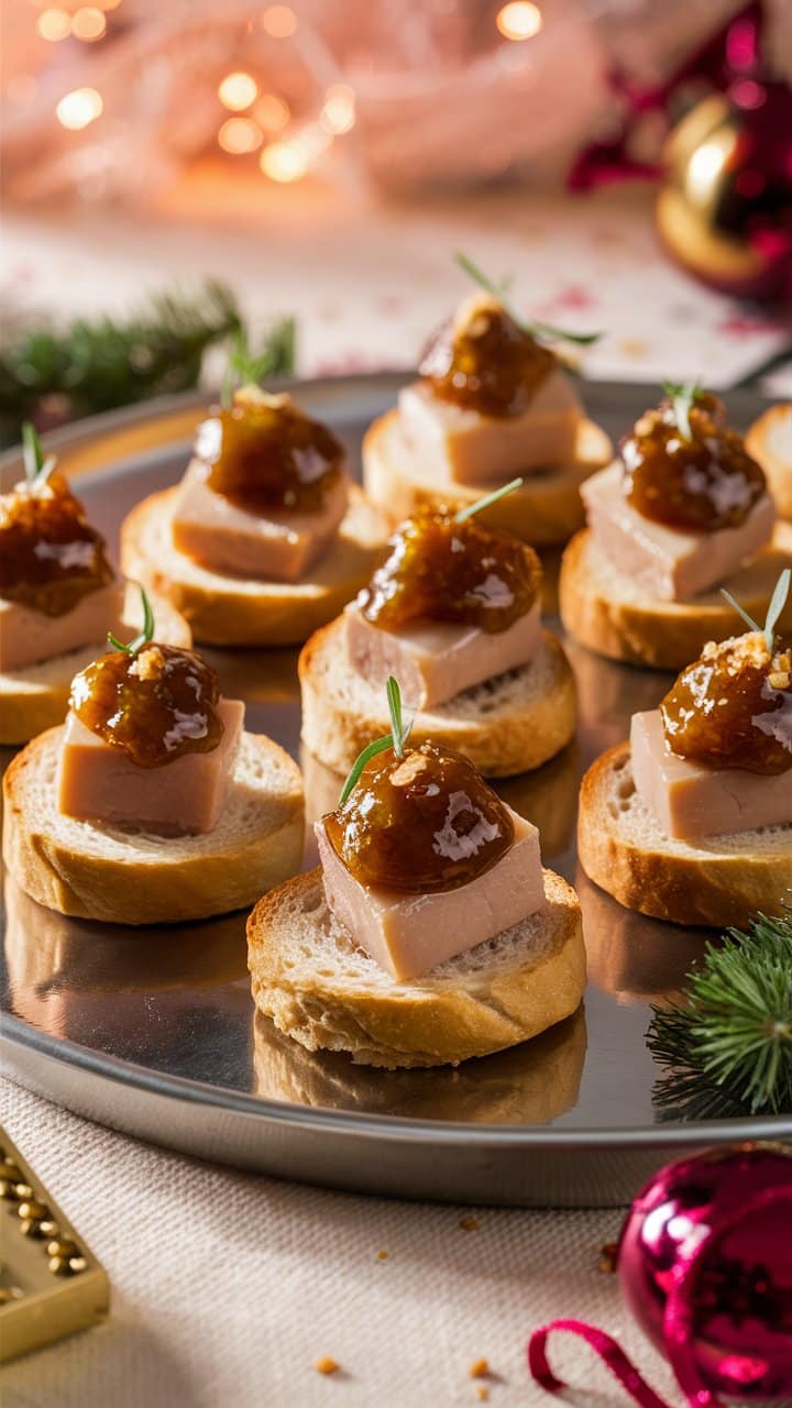 Canapés festifs au foie gras et confiture.
