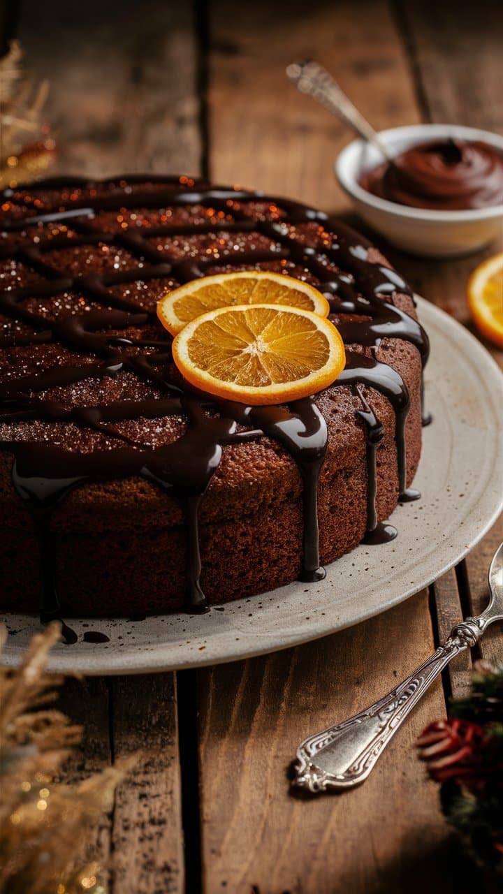Gâteau au chocolat avec tranches d'orange.