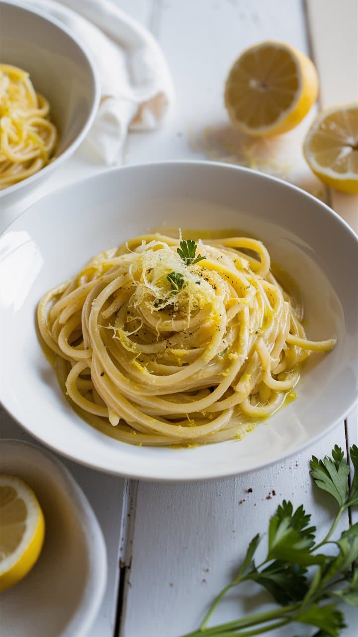 Spaghetti au citron et herbes fraîches.