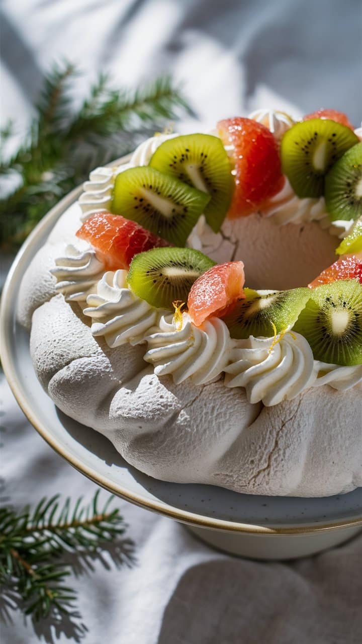 Couronne meringuée aux fruits et crème chantilly.
