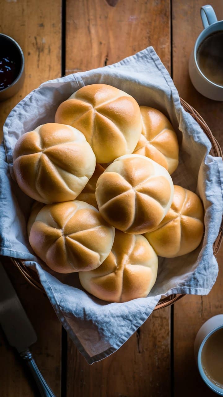 Panier de petits pains moelleux sur une table.
