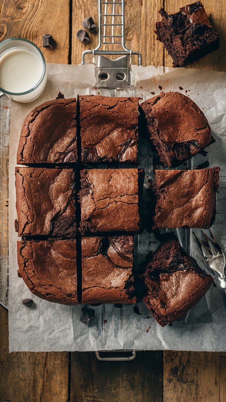 Brownies au chocolat avec un verre de lait.