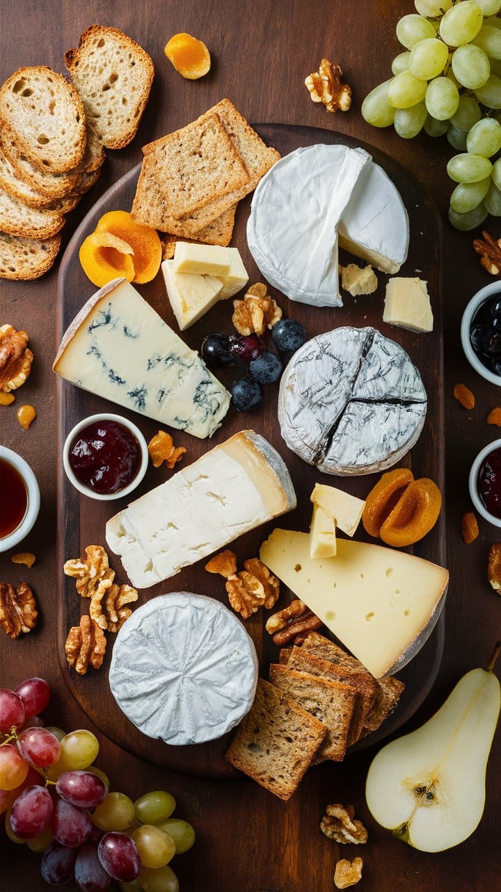 Plateau de fromages, fruits et noix