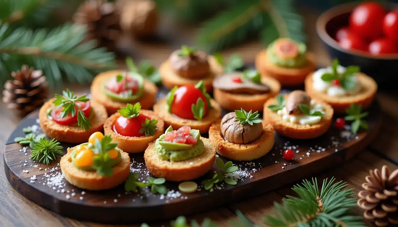 Plateau de canapés assortis avec herbes fraîches