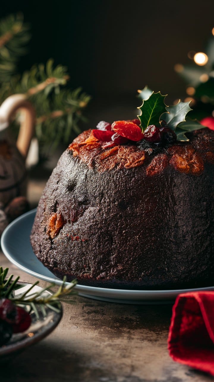 Pudding de Noël traditionnel aux fruits secs.