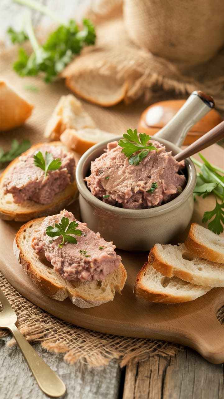 Pâté sur tranches de pain avec persil.