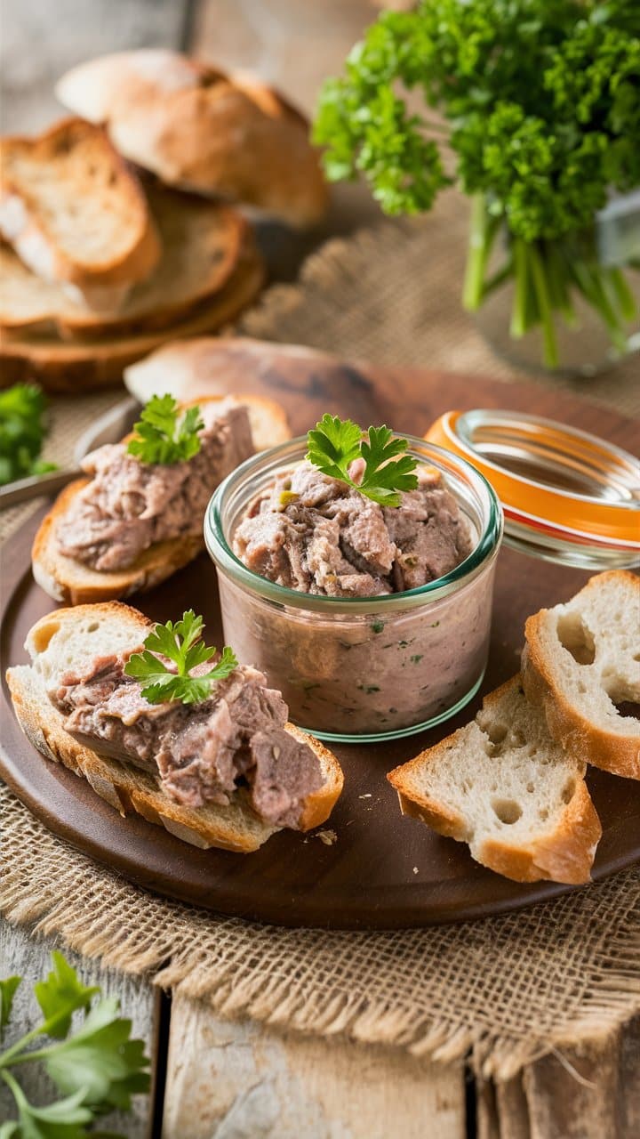 Terrine de viande avec pain et persil.