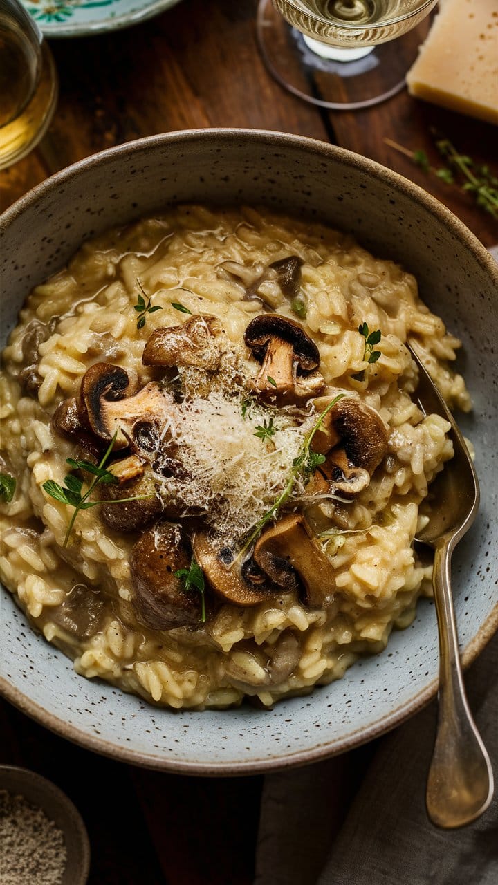 Risotto crémeux aux champignons et parmesan.