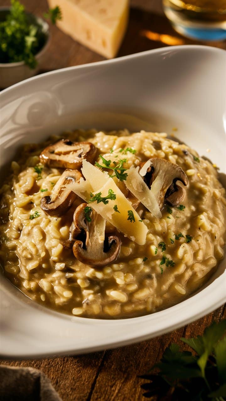 Risotto crémeux aux champignons et parmesan.