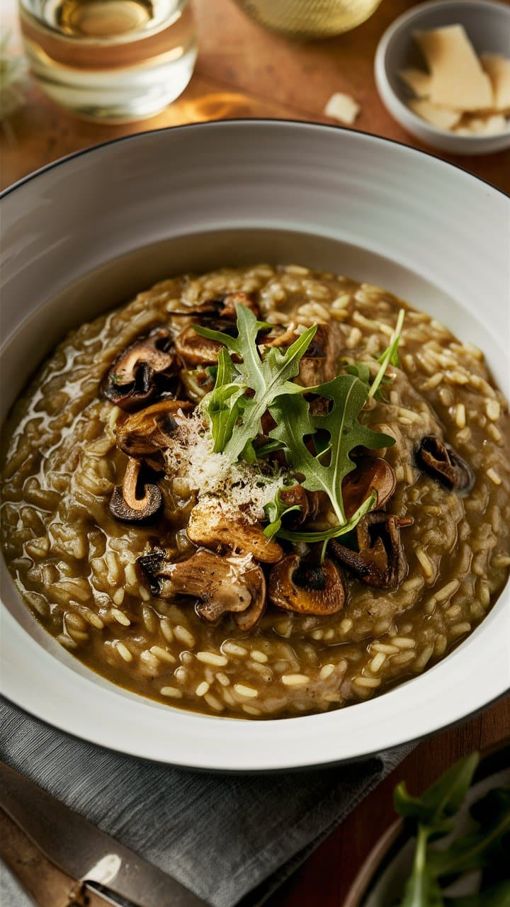Risotto aux champignons avec roquette et parmesan
