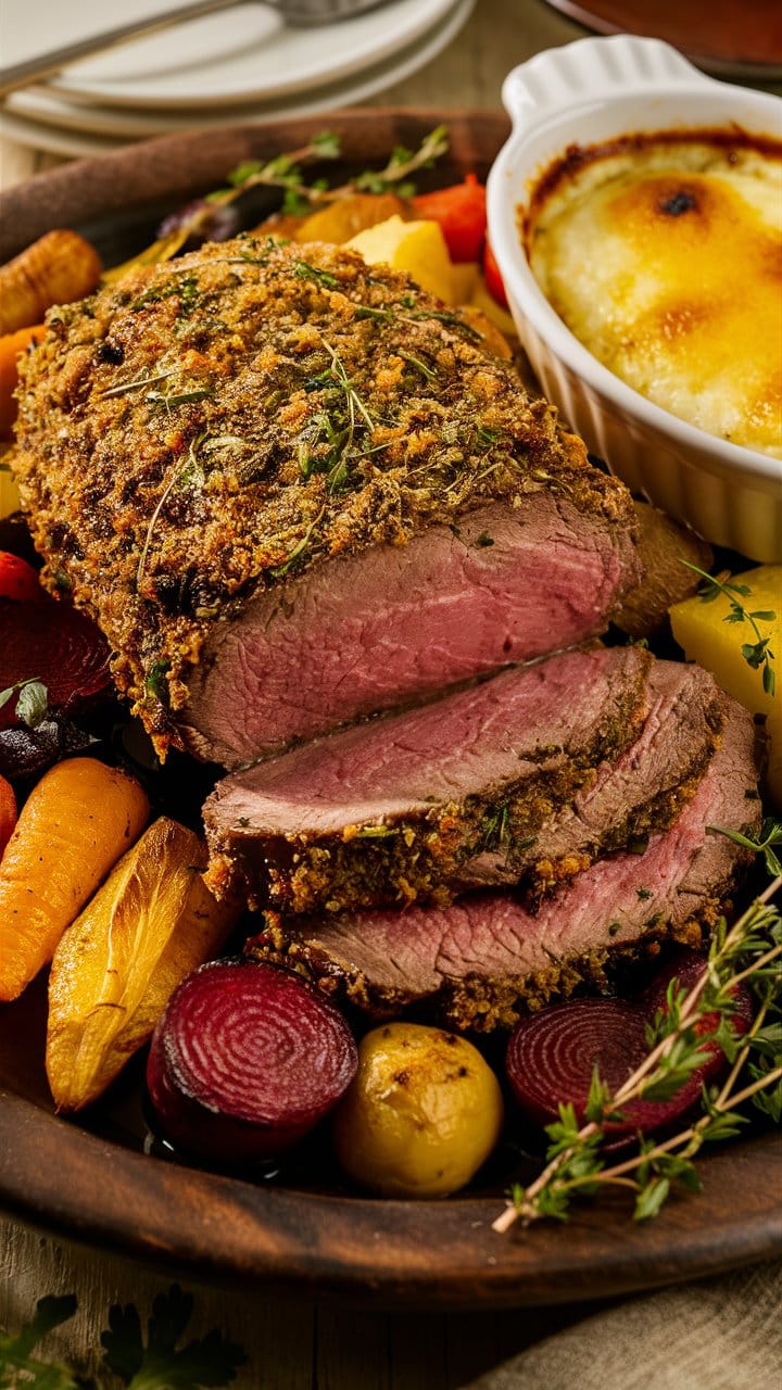 Rôti de boeuf aux légumes, gratin dauphinois.