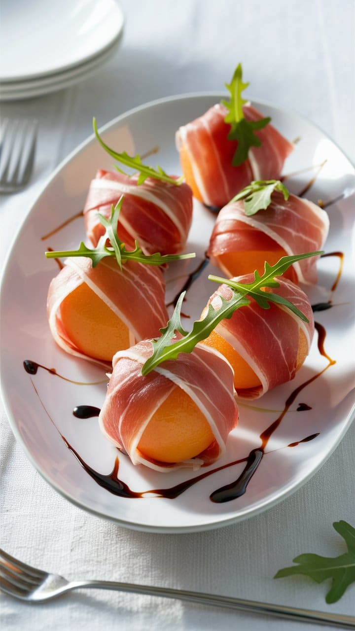 Melon et jambon cru avec roquette.