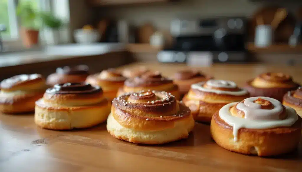 Petits pains à la cannelle glacés en cuisine.
