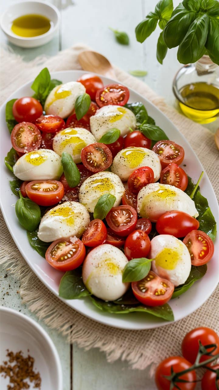 Salade Caprese avec tomates et mozzarella fraîche.