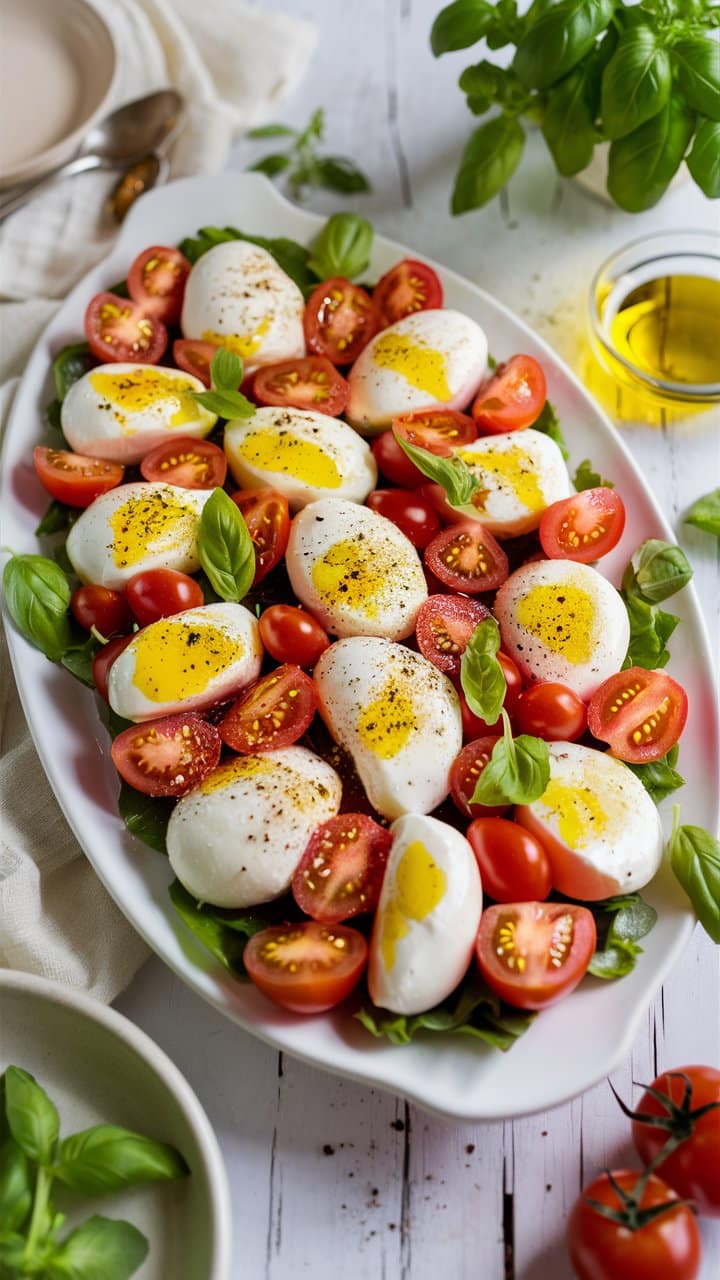 Salade de tomates, mozzarella et basilic