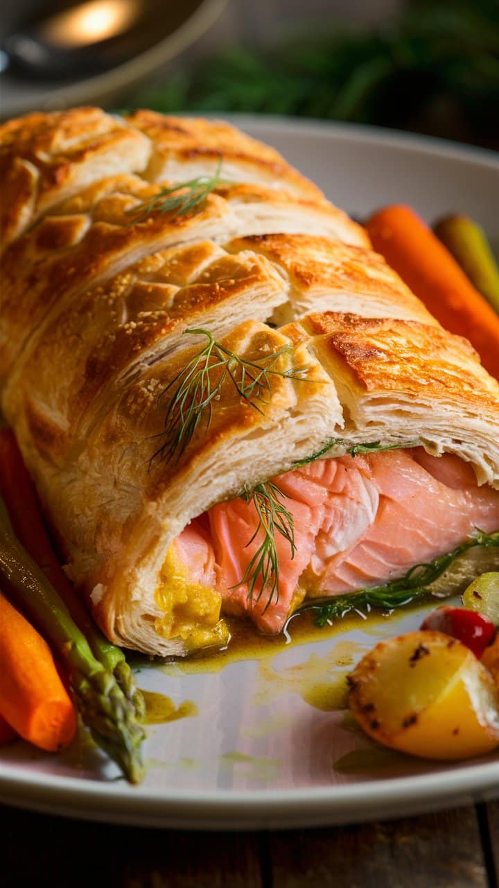 Saumon en croûte avec légumes assortis