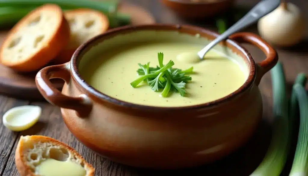 Soupe crémeuse avec croûtons et persil frais.