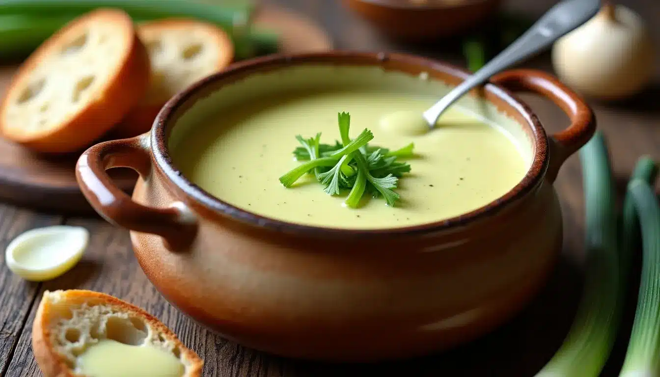 Soupe crémeuse avec croûtons et persil frais.