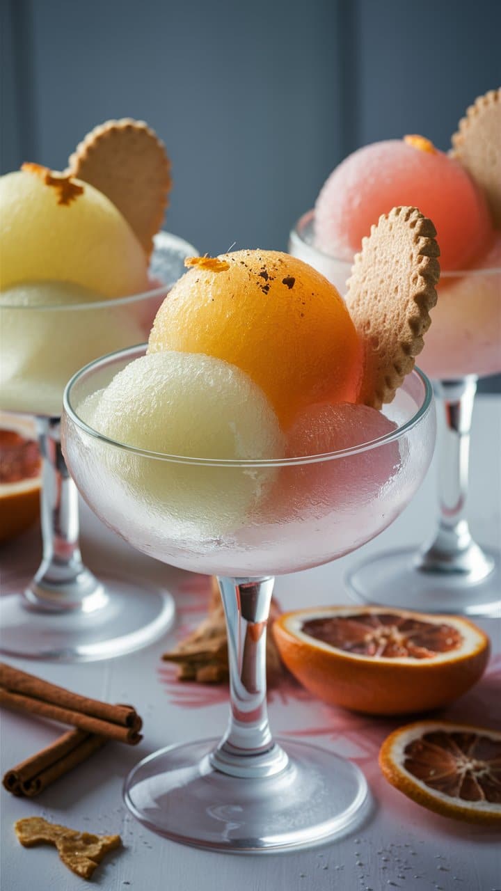 Coupes de sorbet aux biscuits en verre.