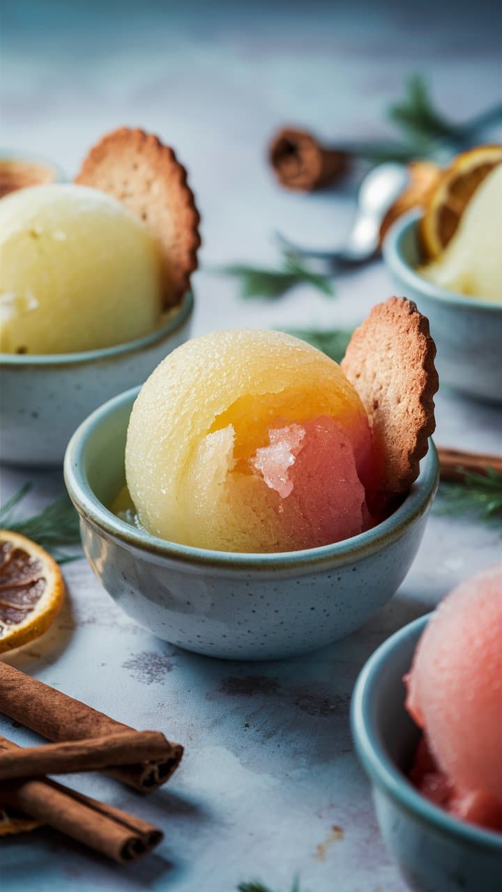 Sorbet au citron avec biscuit dans un bol
