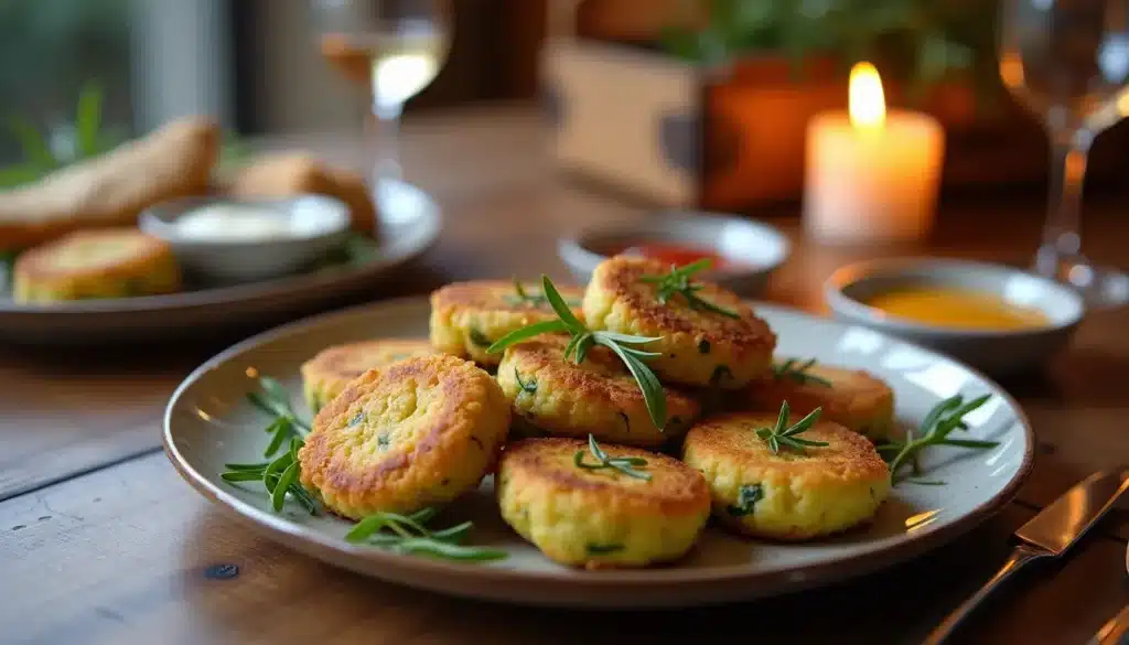 Assiette de galettes de pommes de terre aux herbes.