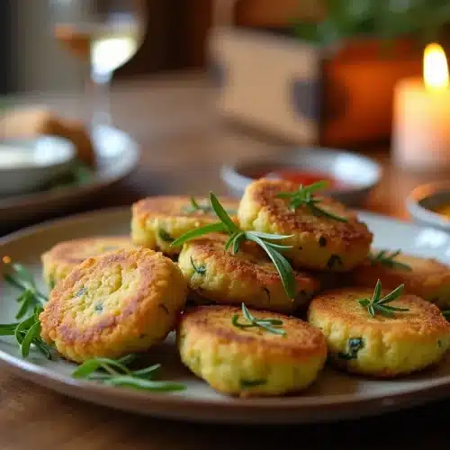 Assiette de galettes de pommes de terre aux herbes.