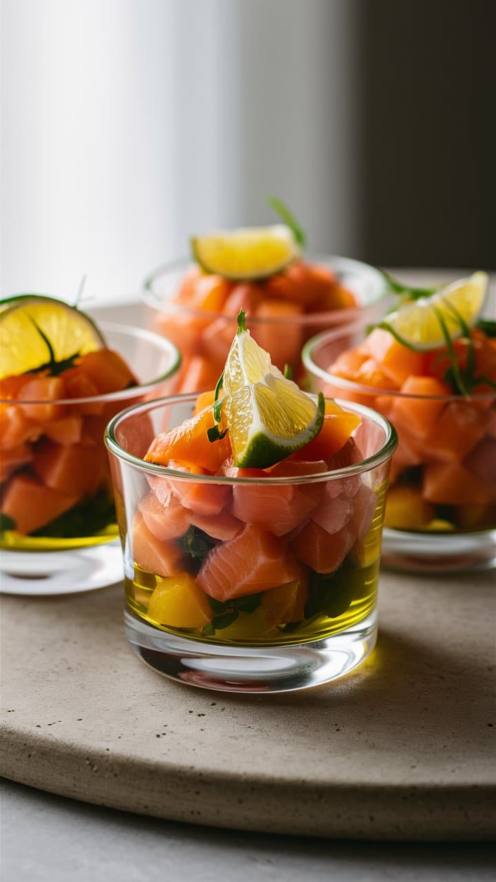 Verrines de saumon avec citron vert.