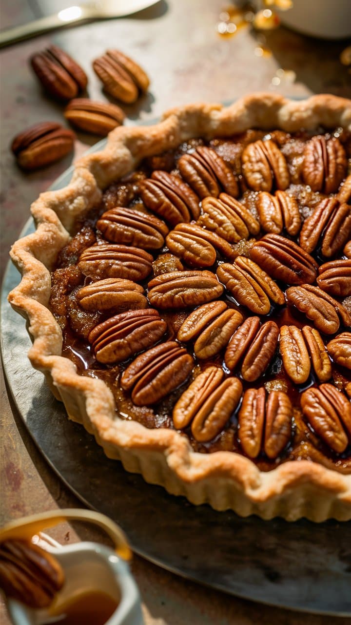 Tarte aux noix de pécan appétissante et dorée