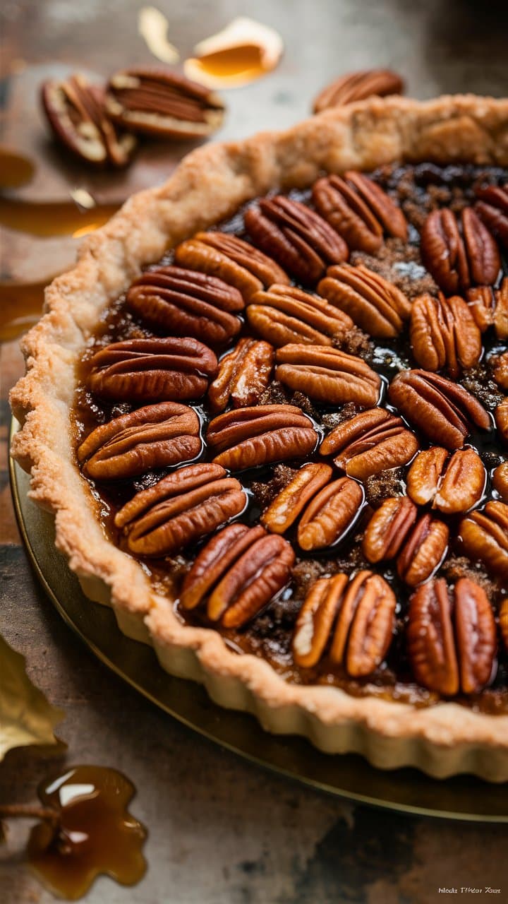 Tarte aux noix de pécan et caramel.