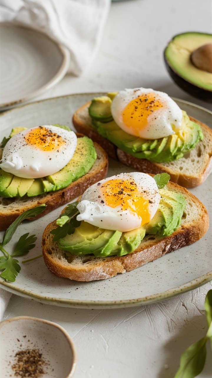 Toast à l'avocat et œuf poché.