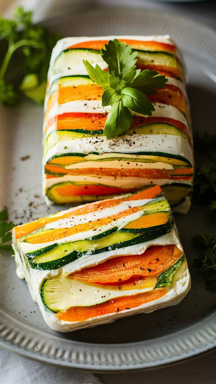 Terrine de légumes colorée sur assiette.