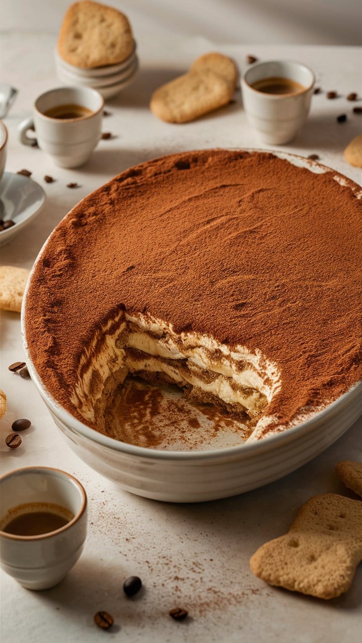 Plat de tiramisu avec café.