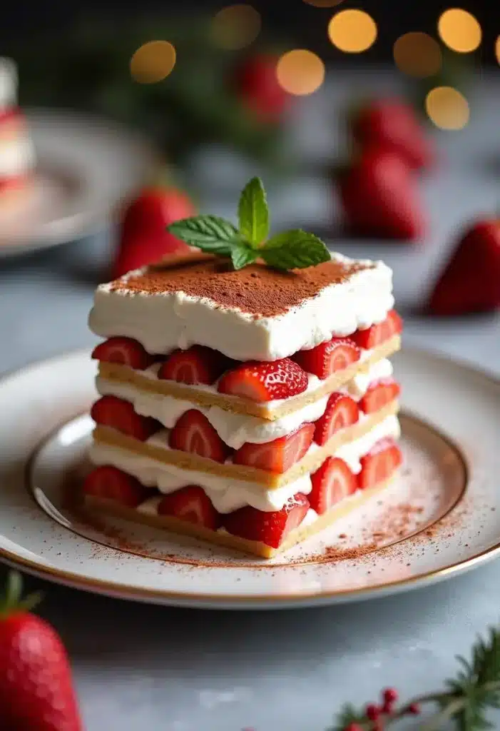 Gâteau mille-feuille aux fraises et crème chantilly.