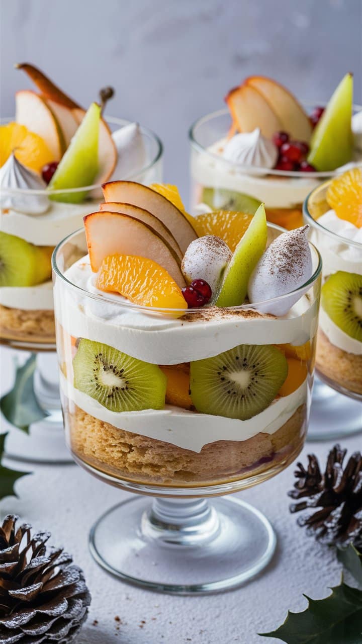 Desserts en verrine avec fruits frais et crème.